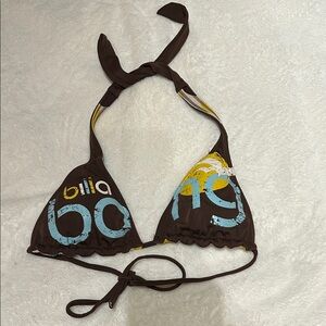 Billabong Brown Bikini Top with Blue and Yellow Accents